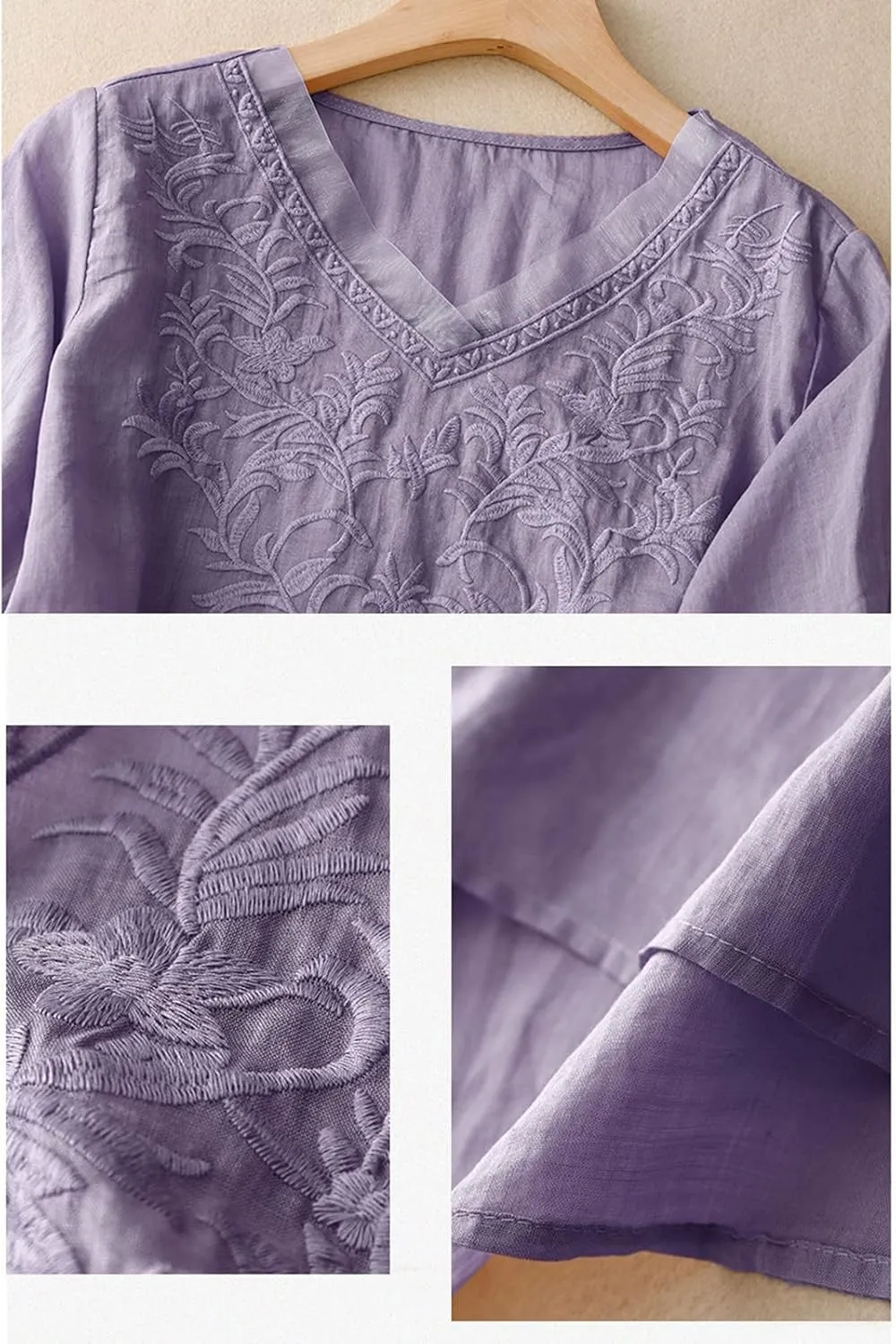 Womens Peasant Tops and Blouses Mexican V Neck Cotton Linen T-Shirts Summer Embroidered Short Sleeve Blouse