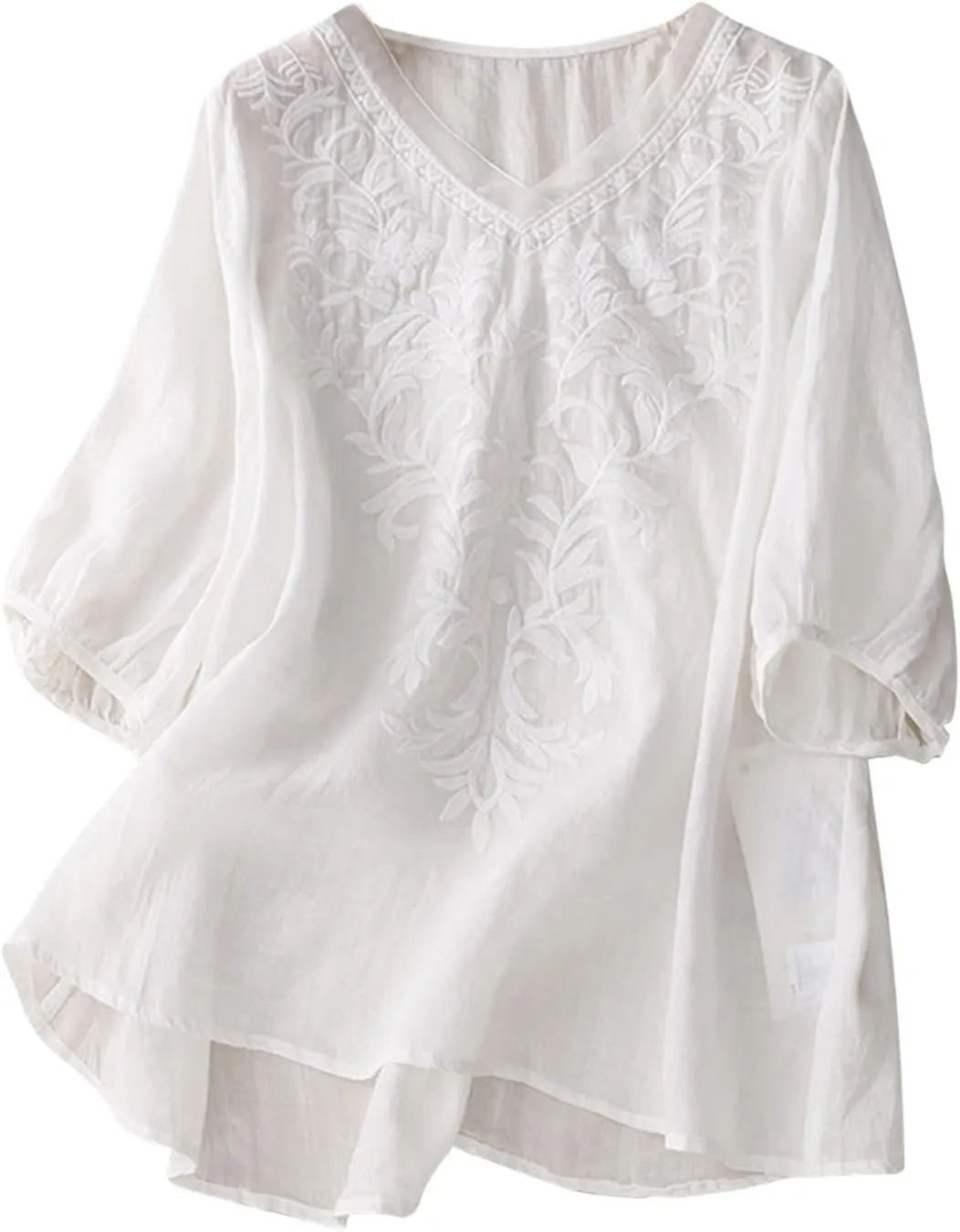 Womens Peasant Tops and Blouses Mexican V Neck Cotton Linen T-Shirts Summer Embroidered Short Sleeve Blouse