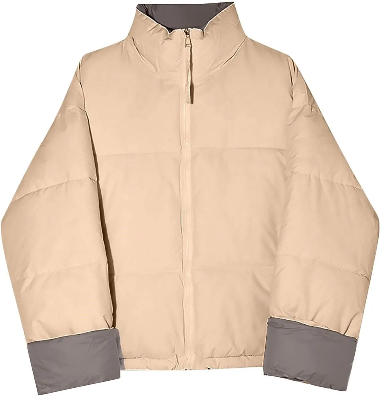 Womens Puffer Coat Quilted Sherpa Fleece Lined Puffy Jackets Full Zip Up Bomber Winter Warm Outwear Pockets