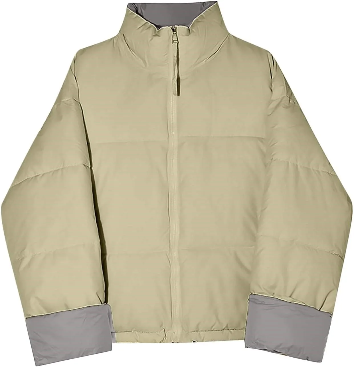 Womens Puffer Coat Quilted Sherpa Fleece Lined Puffy Jackets Full Zip Up Bomber Winter Warm Outwear Pockets