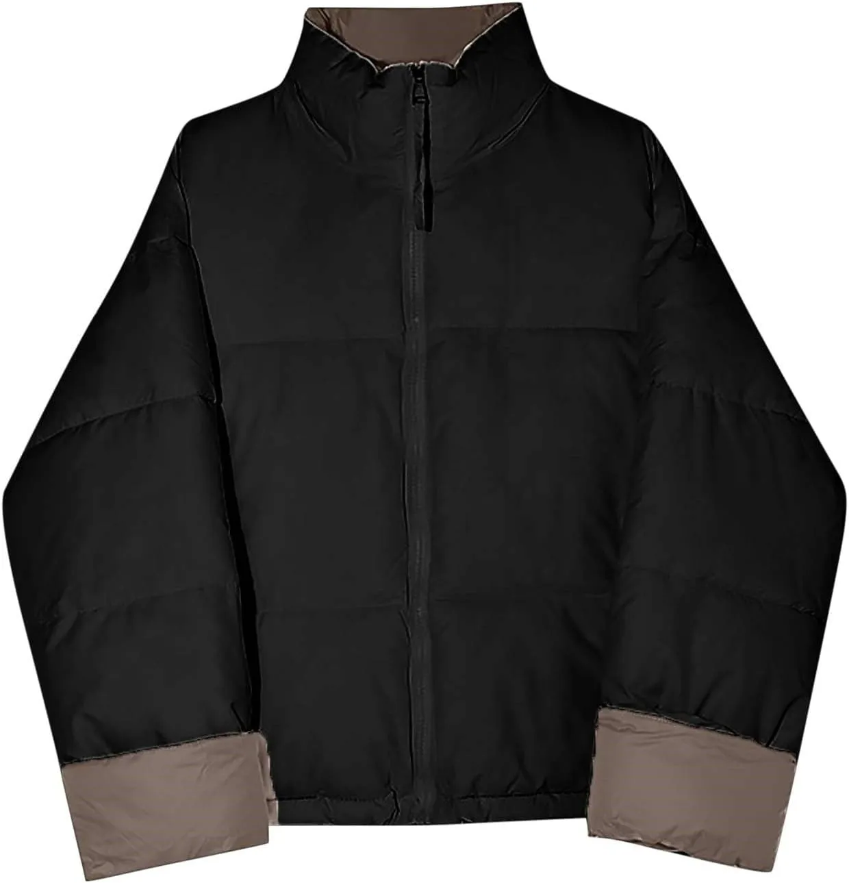 Womens Puffer Coat Quilted Sherpa Fleece Lined Puffy Jackets Full Zip Up Bomber Winter Warm Outwear Pockets