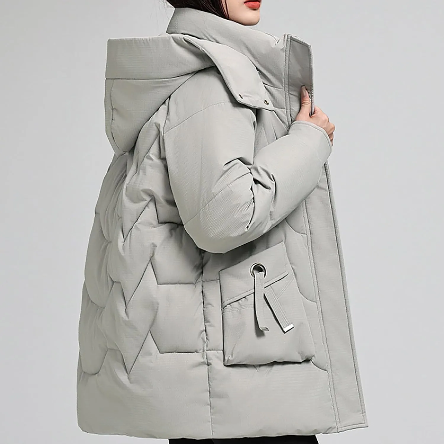 Womens Puffer Jacket with Hood Oversized Down Jacket Zip up Padded Coat Quilted Insulated Jacket Fashion Outerwear