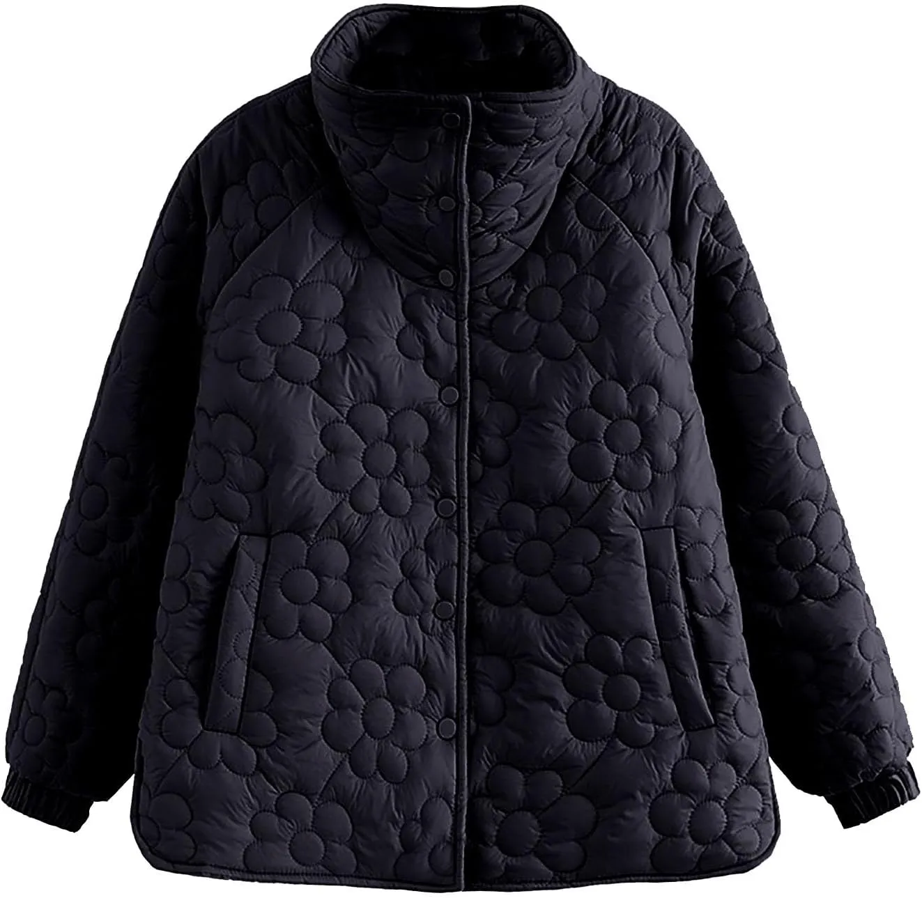 Womens Quilted Jacket Floral Print Cropped Quilted Coat Winter Warm Button Down Puffer Jacket Coat With Pockets