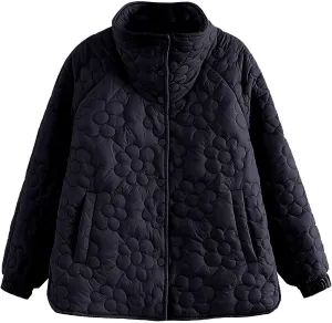 Womens Quilted Jacket Floral Print Cropped Quilted Coat Winter Warm Button Down Puffer Jacket Coat With Pockets