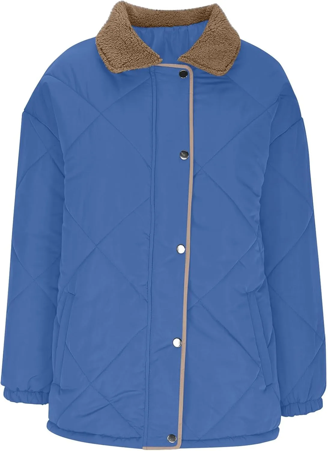 Womens Quilted Jackets Lightweight Fashion Fur Lapel Zip Button Long Sleeve Puffer Down Winter Warm Casual Jacket
