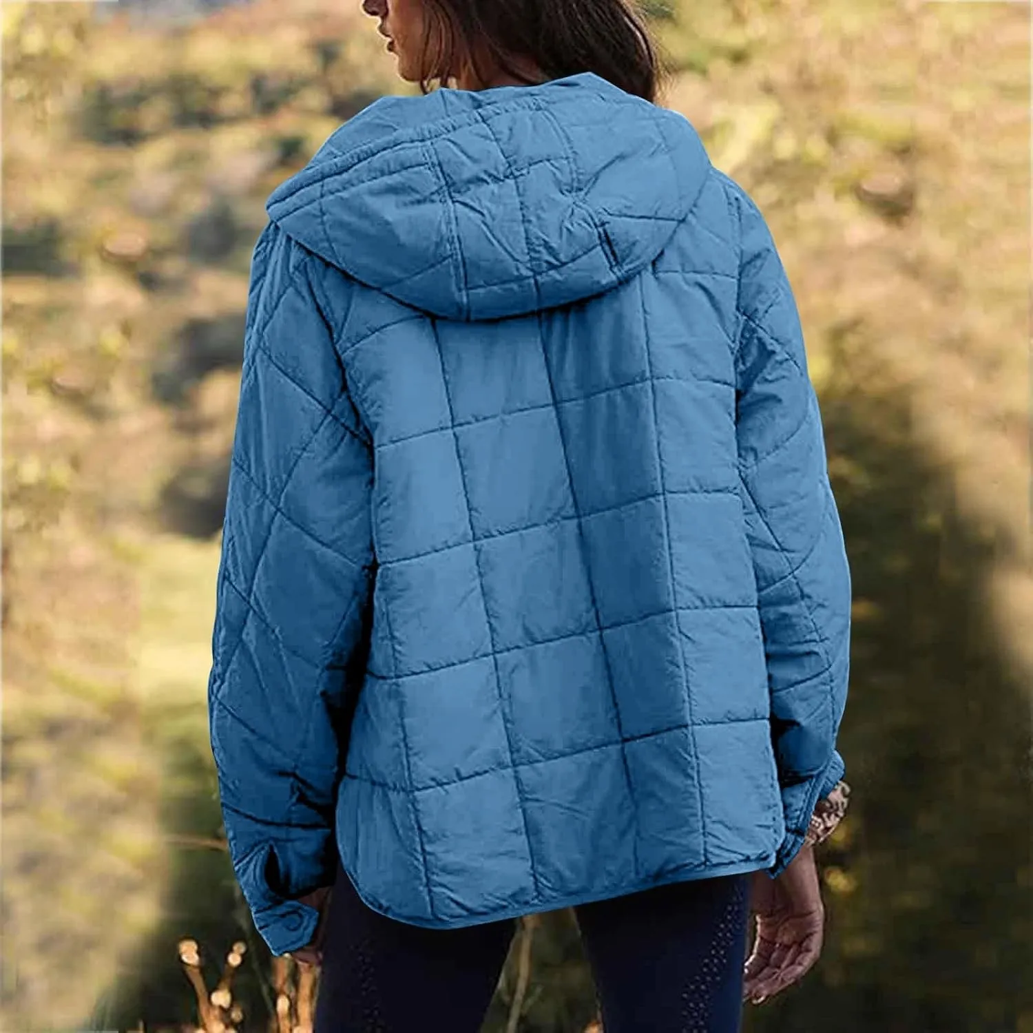 Women's Quilted Pullover Puffer Jacket Oversized Long Hooded Coats Winter Warm Lightweight Outwear with Pocket