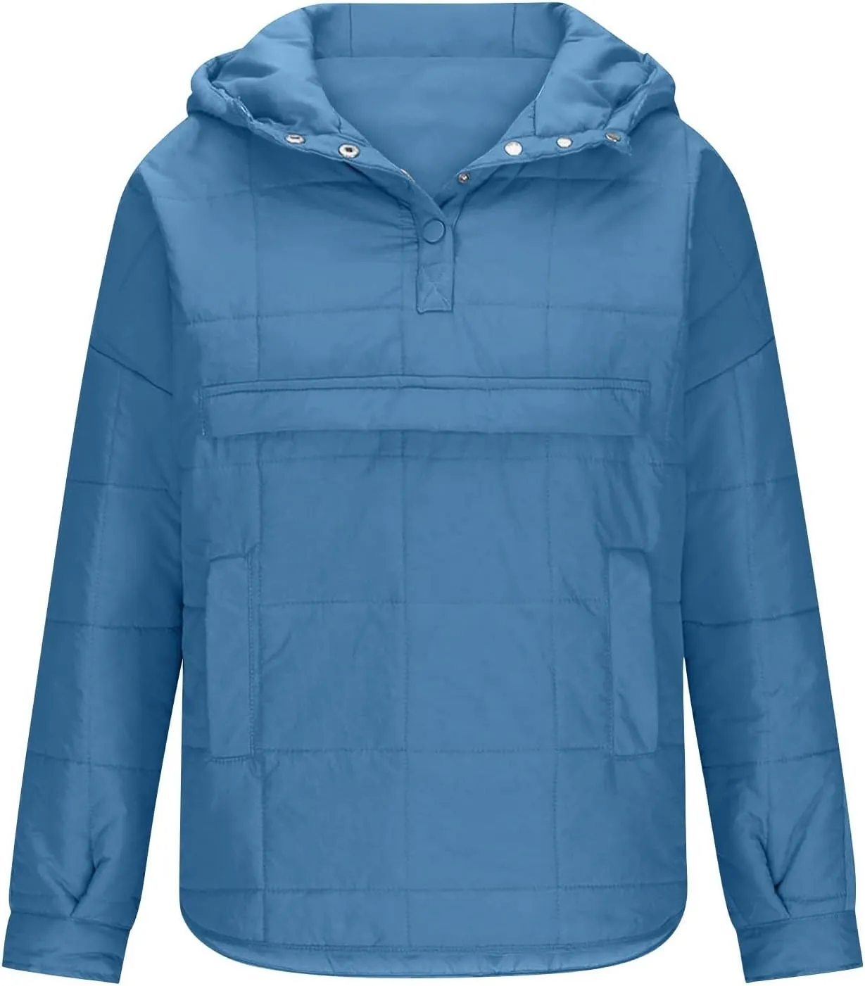 Women's Quilted Pullover Puffer Jacket Oversized Long Hooded Coats Winter Warm Lightweight Outwear with Pocket