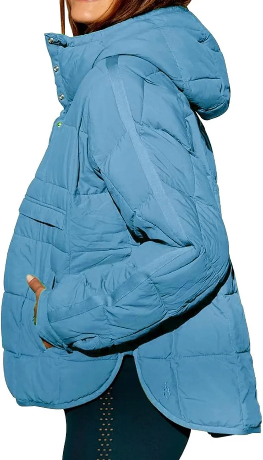 Women's Quilted Pullover Puffer Jacket Oversized Long Hooded Coats Winter Warm Lightweight Outwear with Pocket