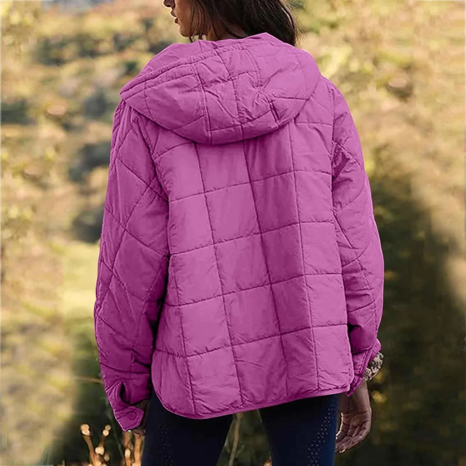 Women's Quilted Pullover Puffer Jacket Oversized Long Hooded Coats Winter Warm Lightweight Outwear with Pocket