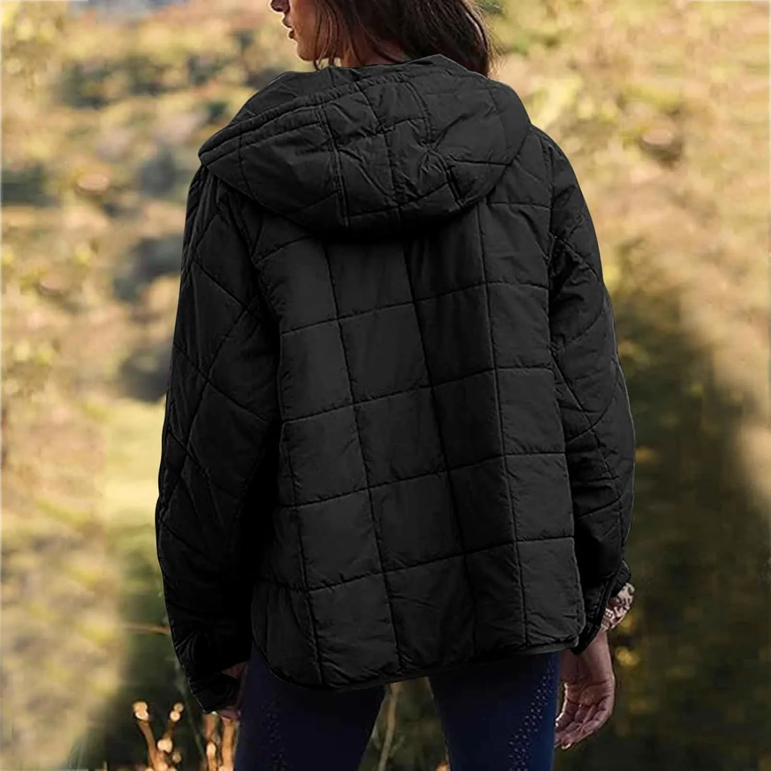 Women's Quilted Pullover Puffer Jacket Oversized Long Hooded Coats Winter Warm Lightweight Outwear with Pocket