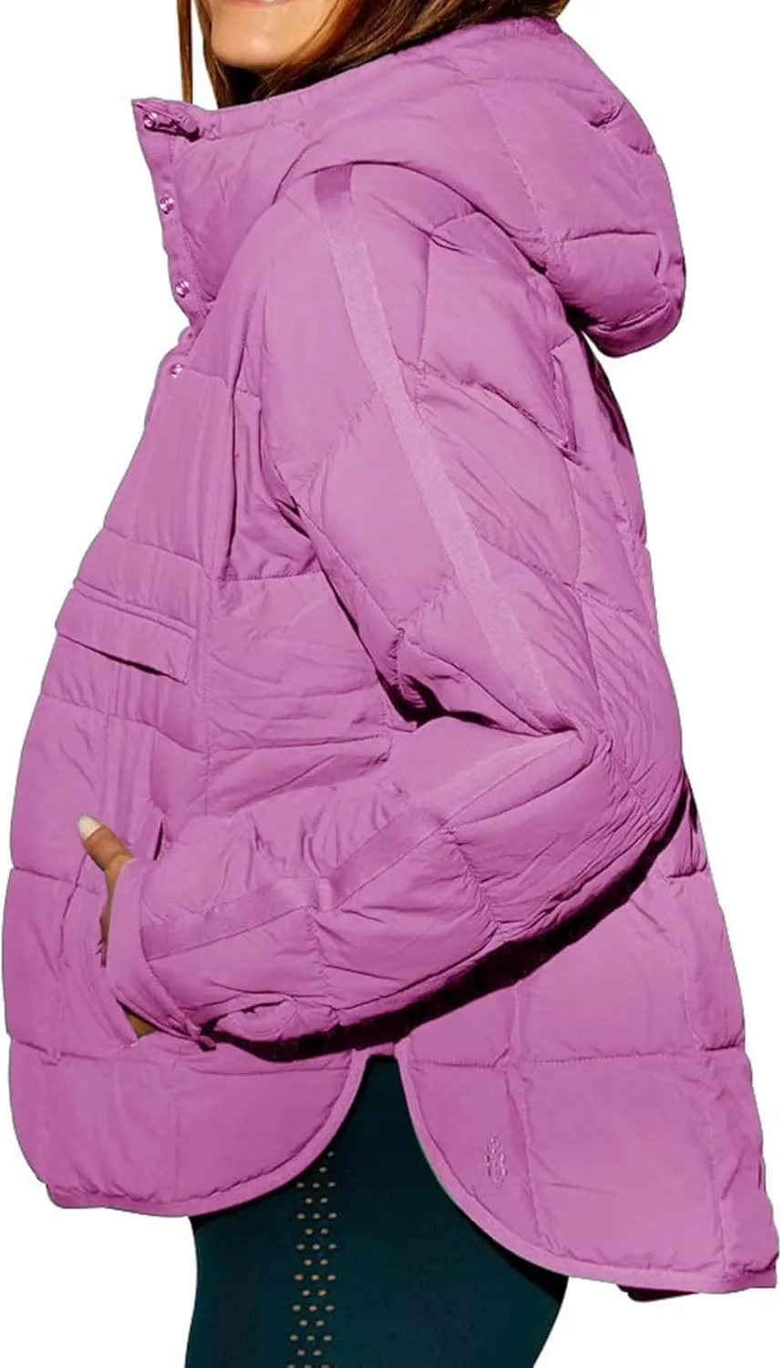 Women's Quilted Pullover Puffer Jacket Oversized Long Hooded Coats Winter Warm Lightweight Outwear with Pocket