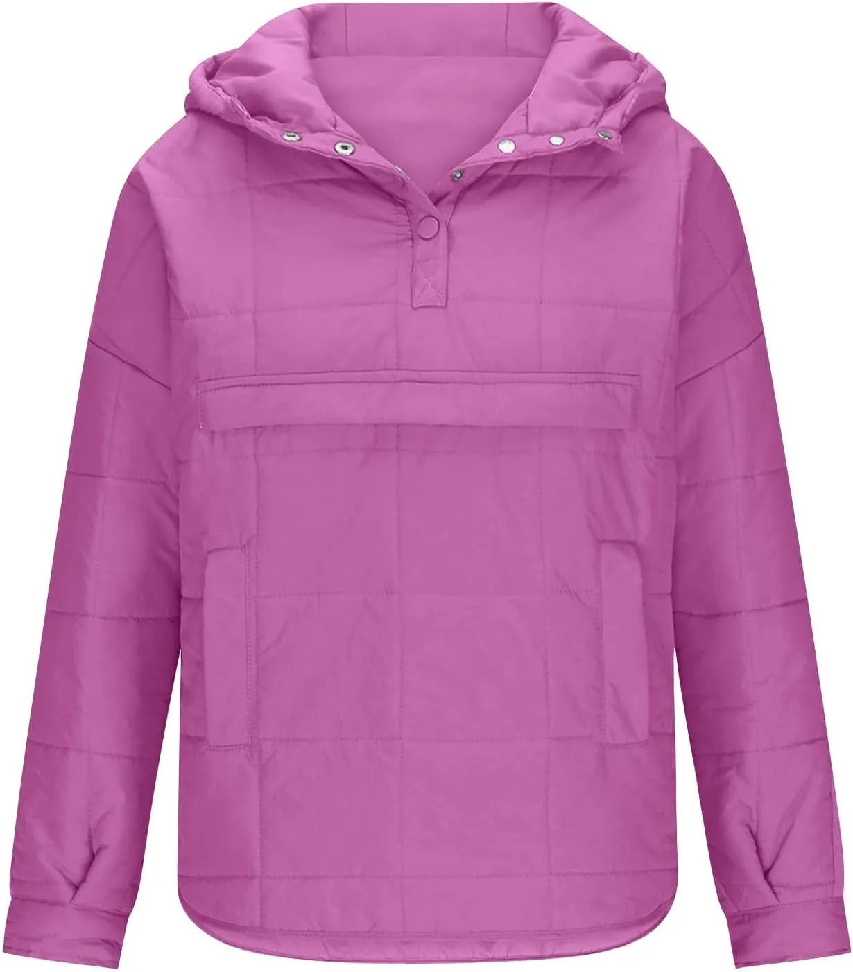 Women's Quilted Pullover Puffer Jacket Oversized Long Hooded Coats Winter Warm Lightweight Outwear with Pocket