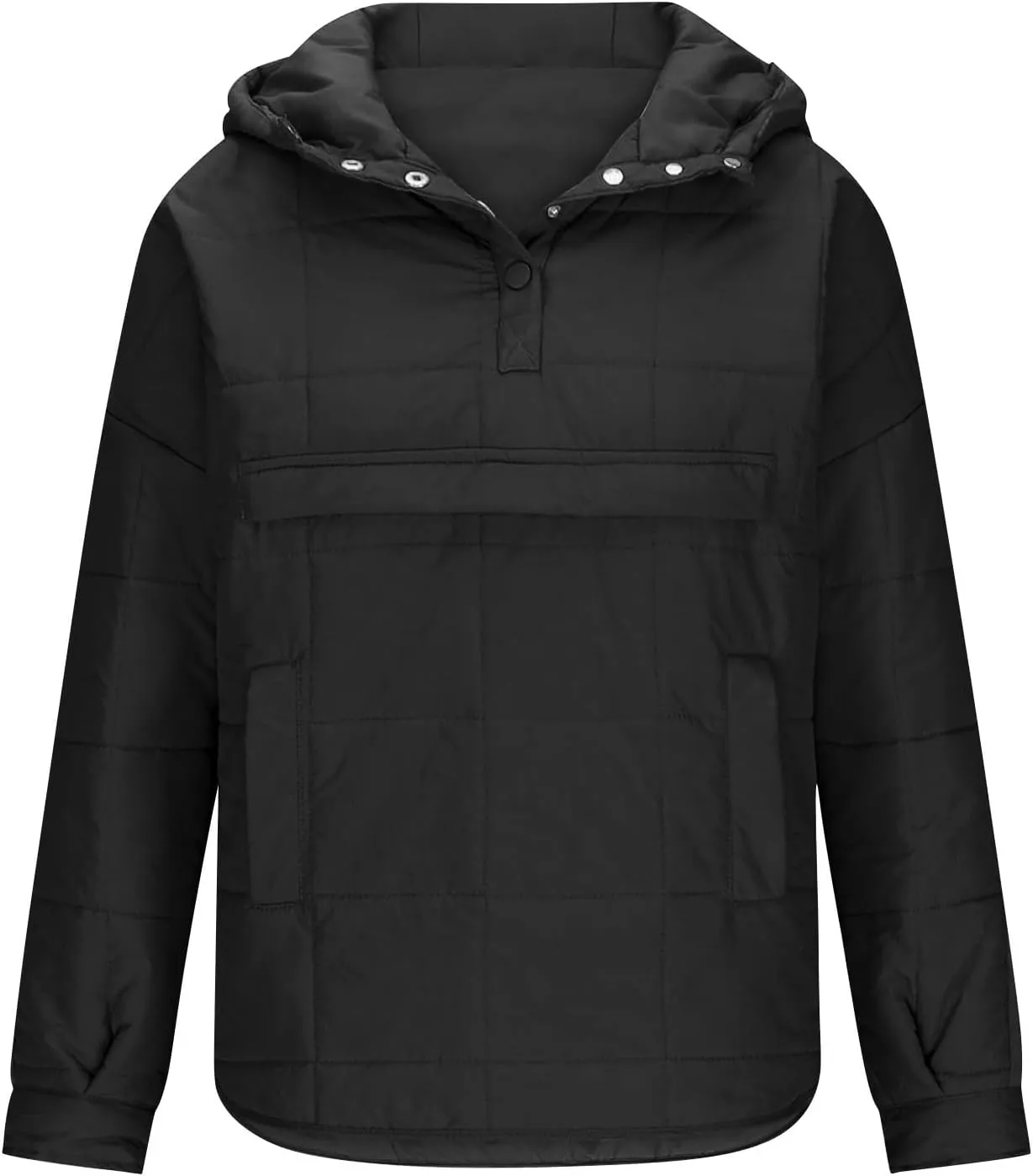 Women's Quilted Pullover Puffer Jacket Oversized Long Hooded Coats Winter Warm Lightweight Outwear with Pocket