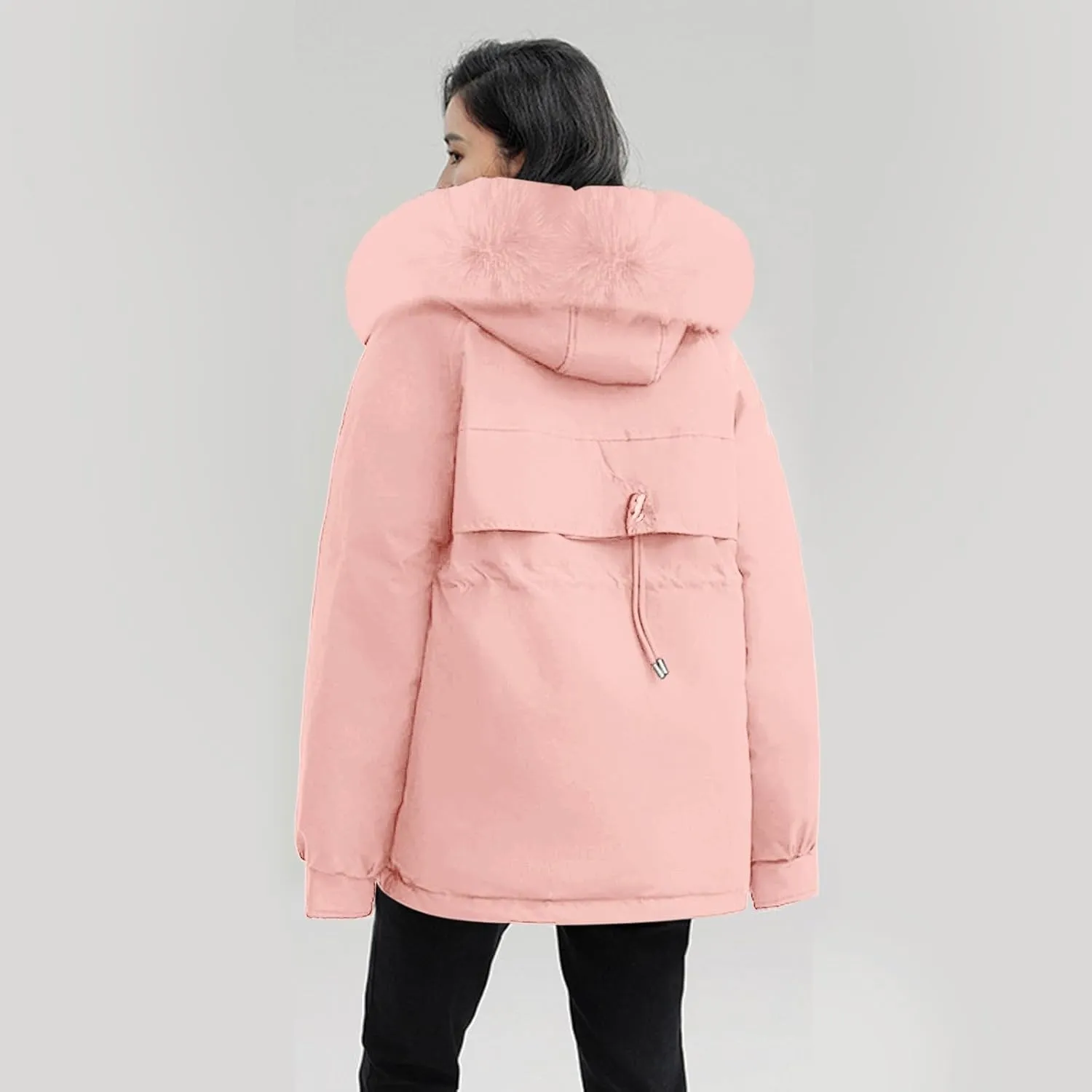 Women's Regular Fit Winter Cotton Jackets With Zipper Pockets Long Sleeve Full Zip Thickened Hooded Sweatshirt Coats