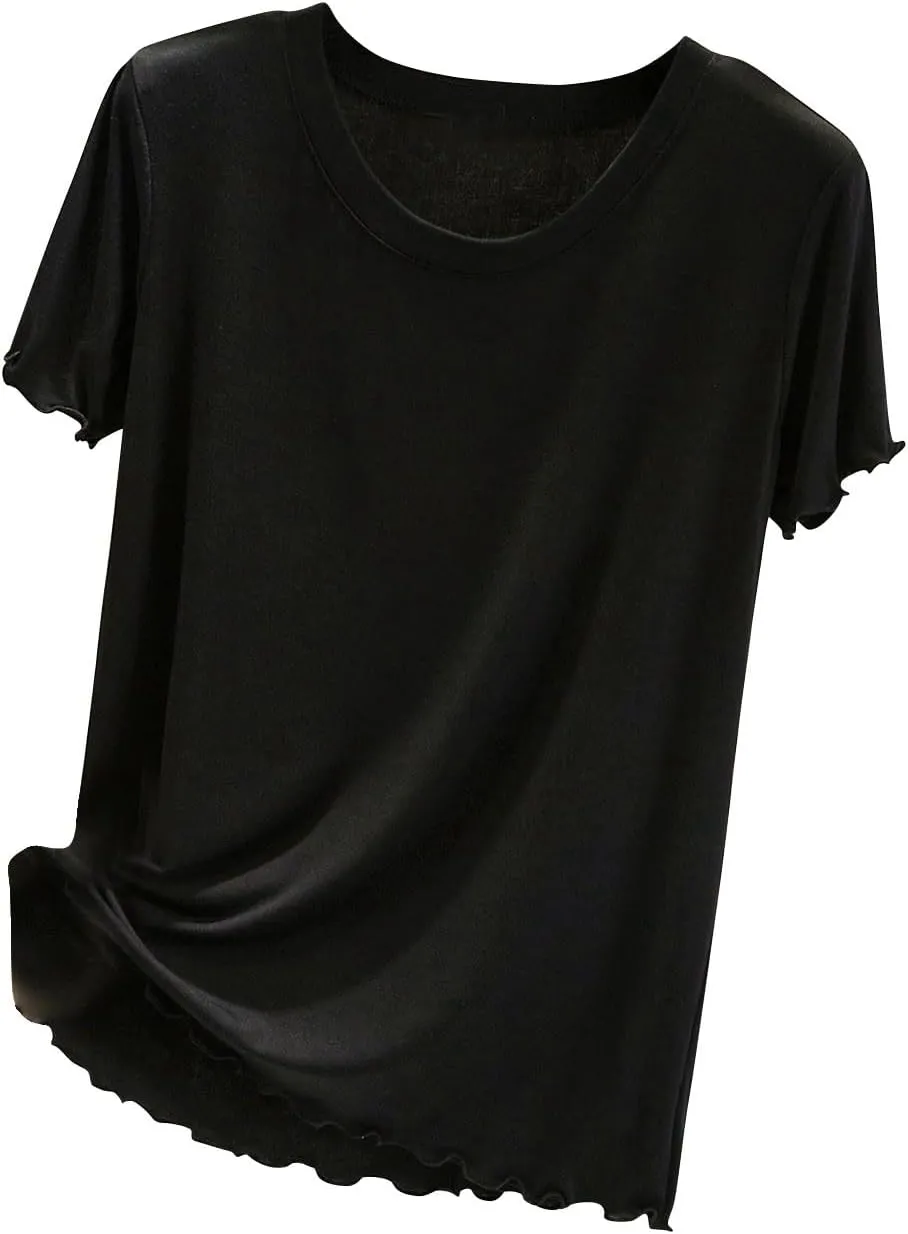 Womens Short Sleeve T Shirts Crewneck Summer Trendy 2025 Solid Basic Tee Tops Casual Summer Loose Fit Shirts