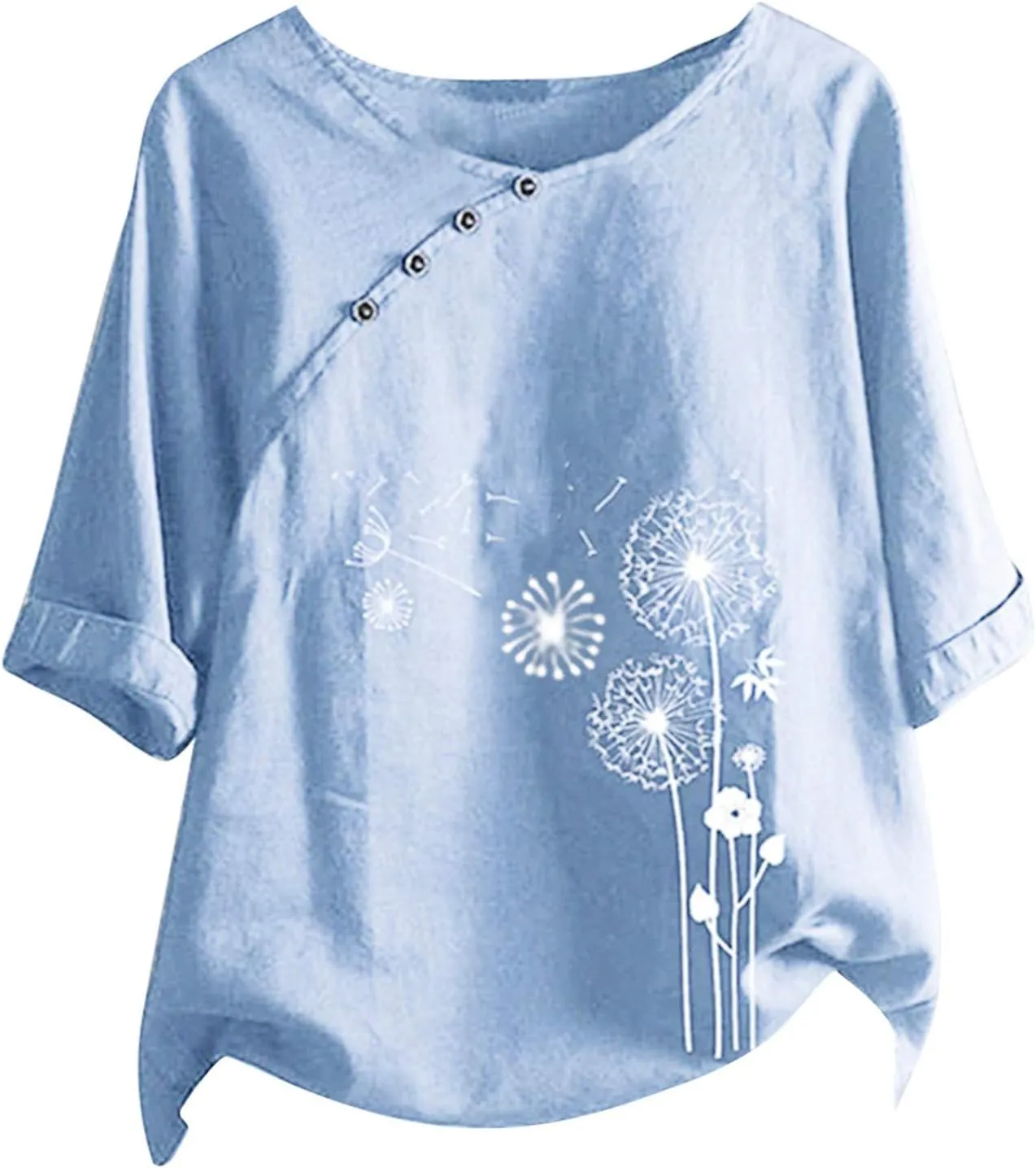 Women's Summer Tops Casual Cotton Linen T Shirts Short Sleeve Round Neck Shirt Oversized Floral Graphic Tees