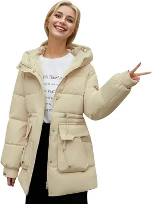Women's Thickened Down Jacket Warm Winter Hooded Mid-Length Puffy Packable Jacket Puffer Down Coat Christmas Gifts