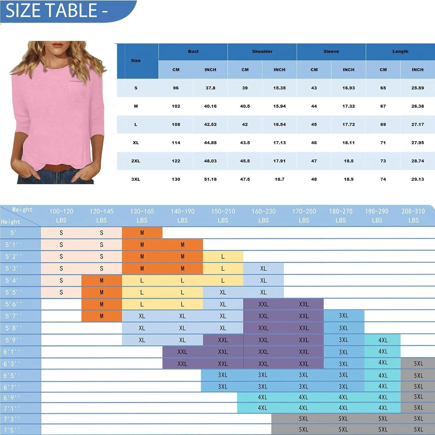 Womens Tops 3/4 Sleeve Round Neck Loose Casual Blouses Floral Print Shirts