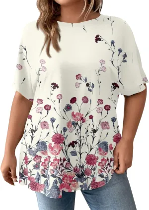 Womens Tops Women's Oversized T Shirts Summer Short Sleeve Loose Fit Casual Crewneck Print Tunic Tops with Pockets