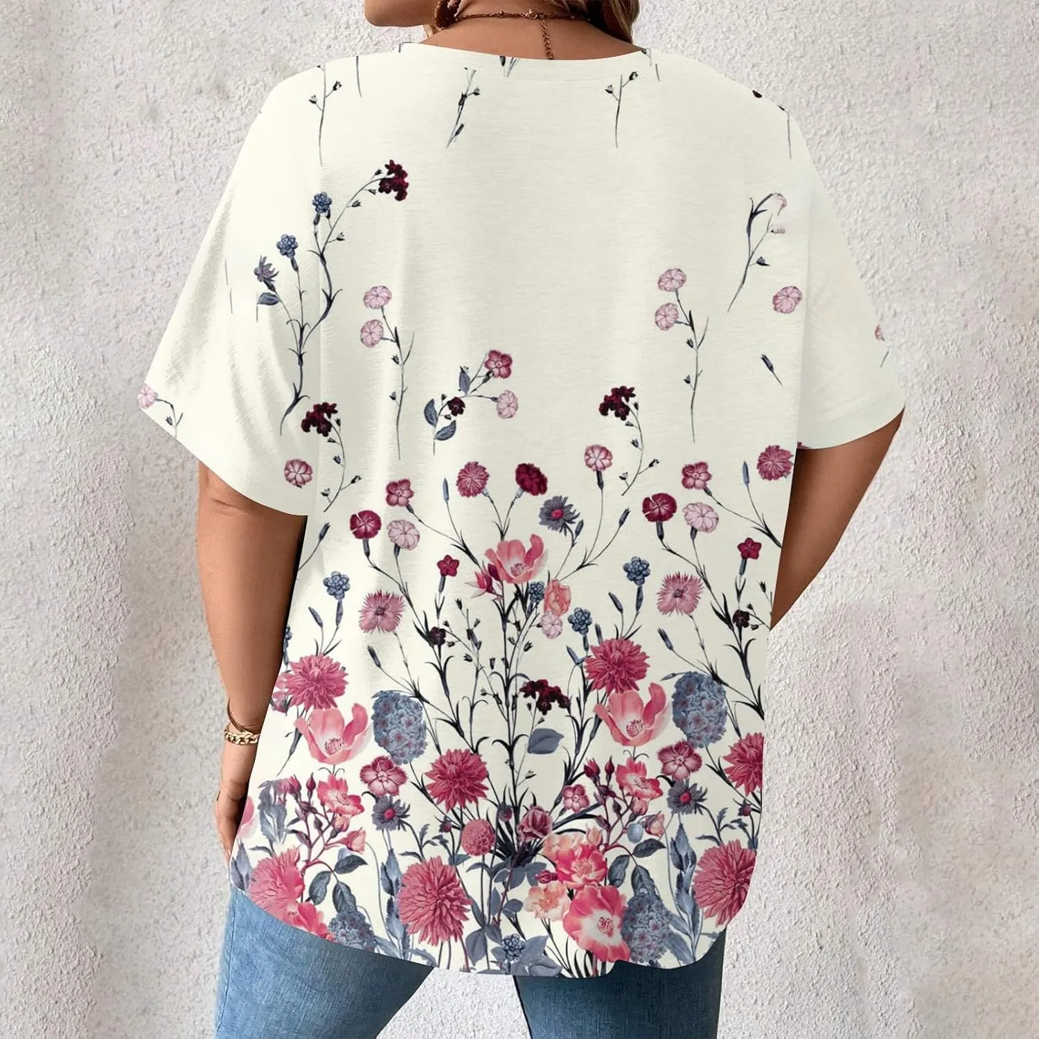 Womens Tops Women's Oversized T Shirts Summer Short Sleeve Loose Fit Casual Crewneck Print Tunic Tops with Pockets
