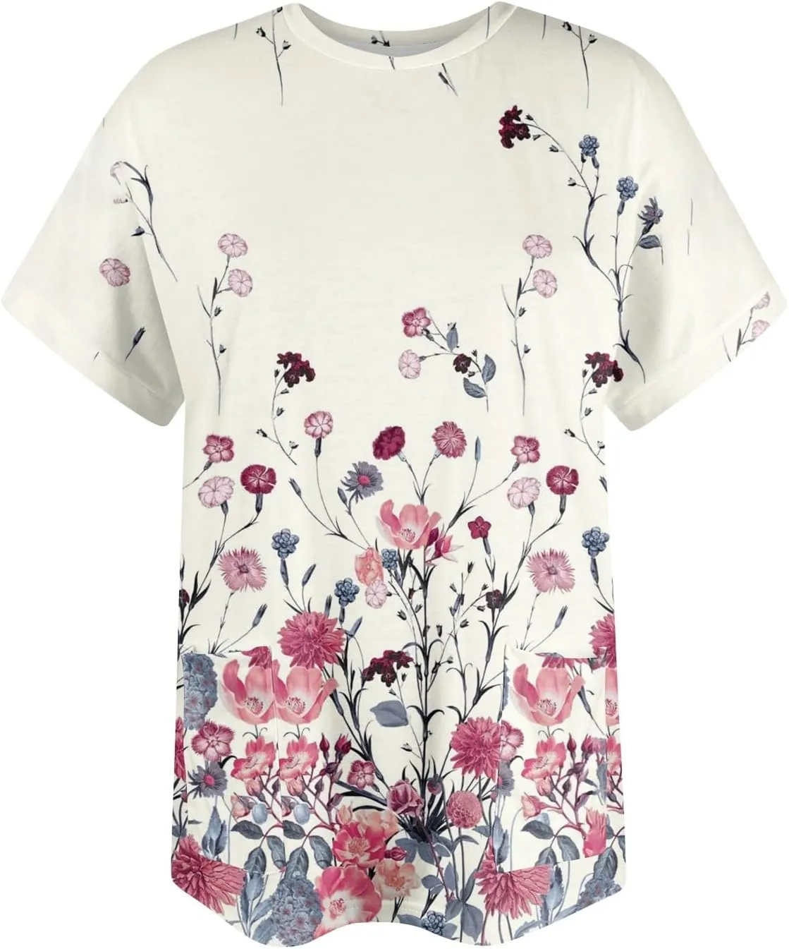 Womens Tops Women's Oversized T Shirts Summer Short Sleeve Loose Fit Casual Crewneck Print Tunic Tops with Pockets