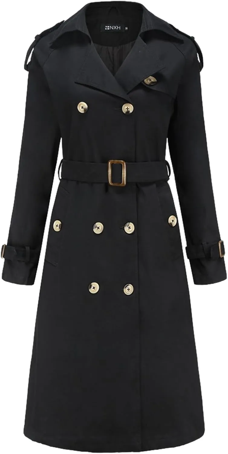 Women's Trench Coats Double Breasted Overcoat Belted Outerwear Jacket