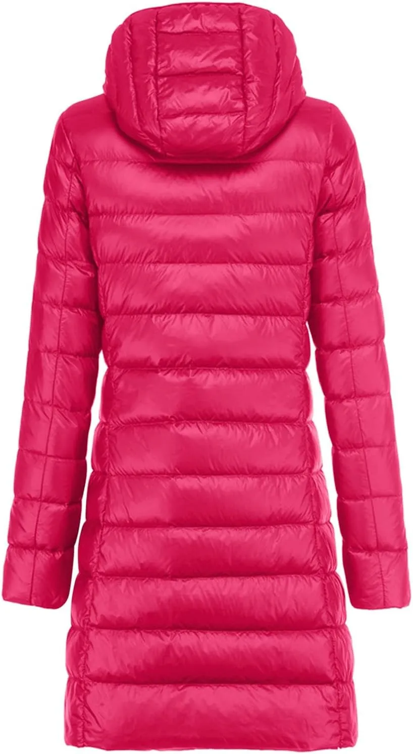 Women's Warm Lightweight Long Down Jacket Warm Quilted Puffer Coat with Hood Removable