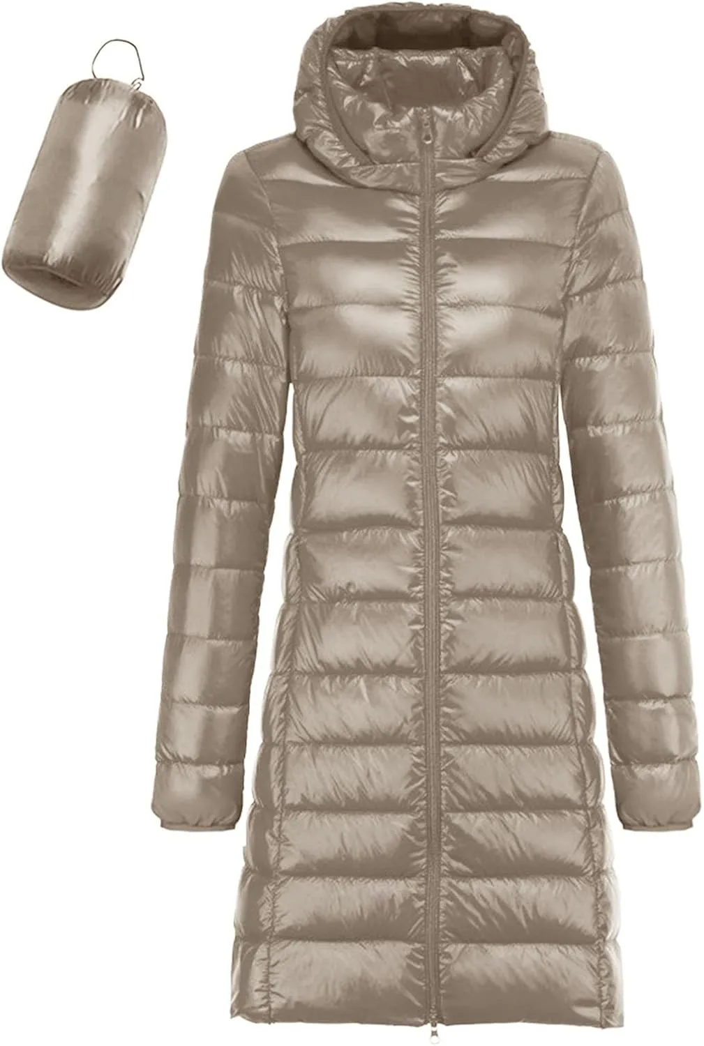 Women's Warm Lightweight Long Down Jacket Warm Quilted Puffer Coat with Hood Removable
