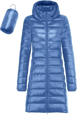 Women's Warm Lightweight Long Down Jacket Warm Quilted Puffer Coat with Hood Removable