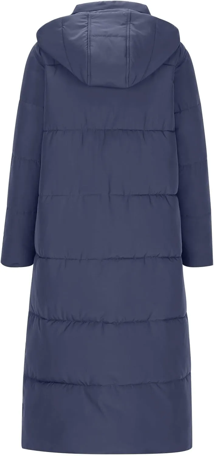 Womens Winter Coats Long Puffer Coats Down Thicken Warm Quilted Jacket Mid-Length Padded Coats Zipper Hood Outerwear