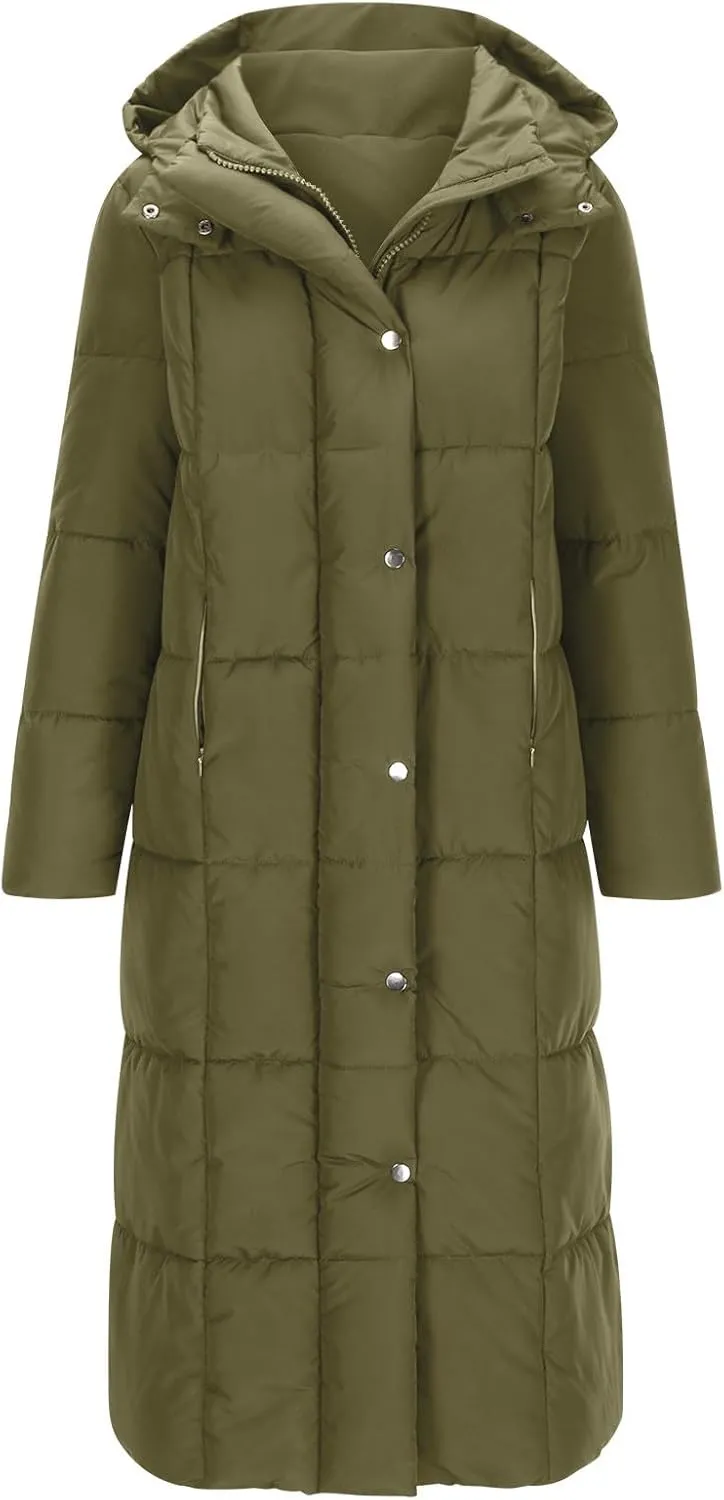 Womens Winter Coats Long Puffer Coats Down Thicken Warm Quilted Jacket Mid-Length Padded Coats Zipper Hood Outerwear
