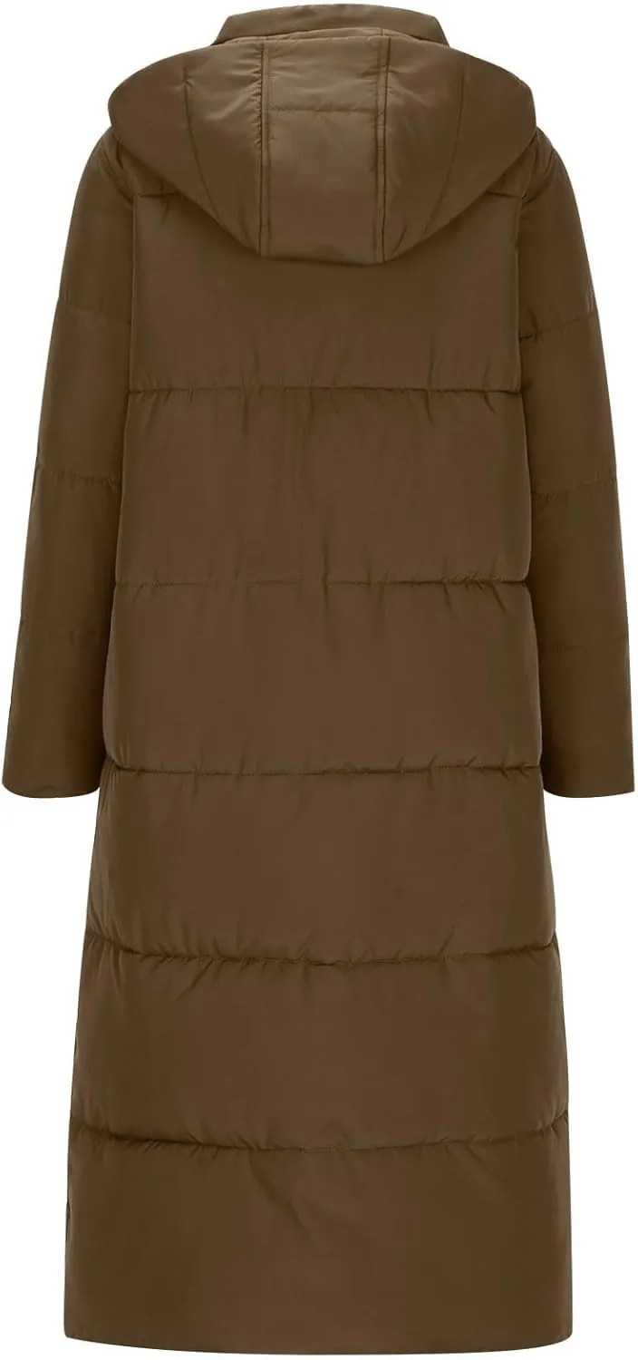 Womens Winter Coats Long Puffer Coats Down Thicken Warm Quilted Jacket Mid-Length Padded Coats Zipper Hood Outerwear
