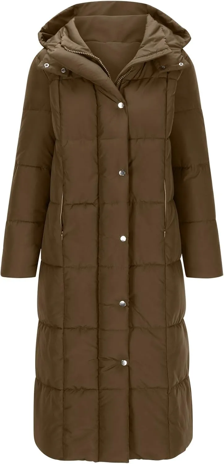 Womens Winter Coats Long Puffer Coats Down Thicken Warm Quilted Jacket Mid-Length Padded Coats Zipper Hood Outerwear