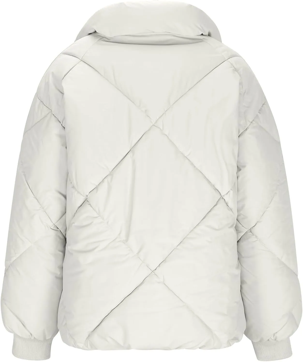 Womens Winter Cropped Puffer Jacket Oversized Long Sleeve Full Zip Puffy Coat Warm Quilted Jacket with Pockets