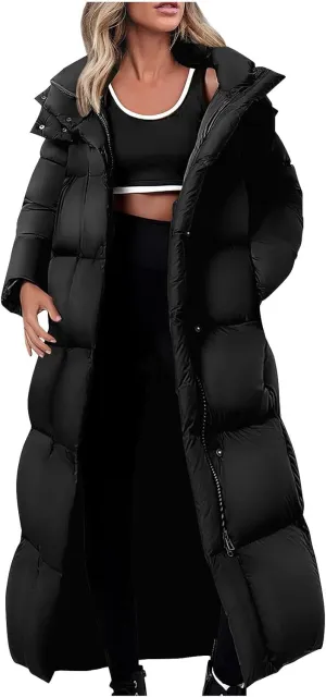 Women's Winter Long Puffer Coats Thicken Down Jackets Warm Padded Coat Zip up Quilted Jacket Casual Trendy Outerwear