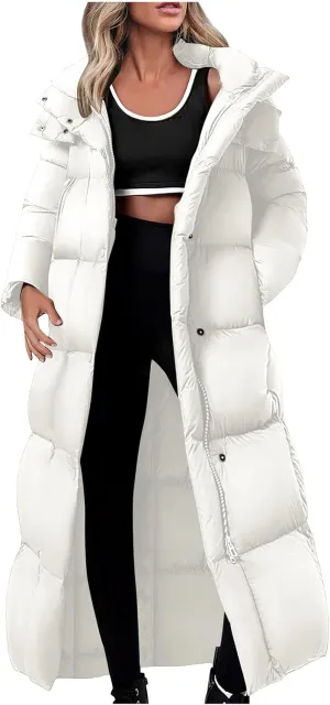 Women's Winter Long Puffer Coats Thicken Down Jackets Warm Padded Coat Zip up Quilted Jacket Casual Trendy Outerwear