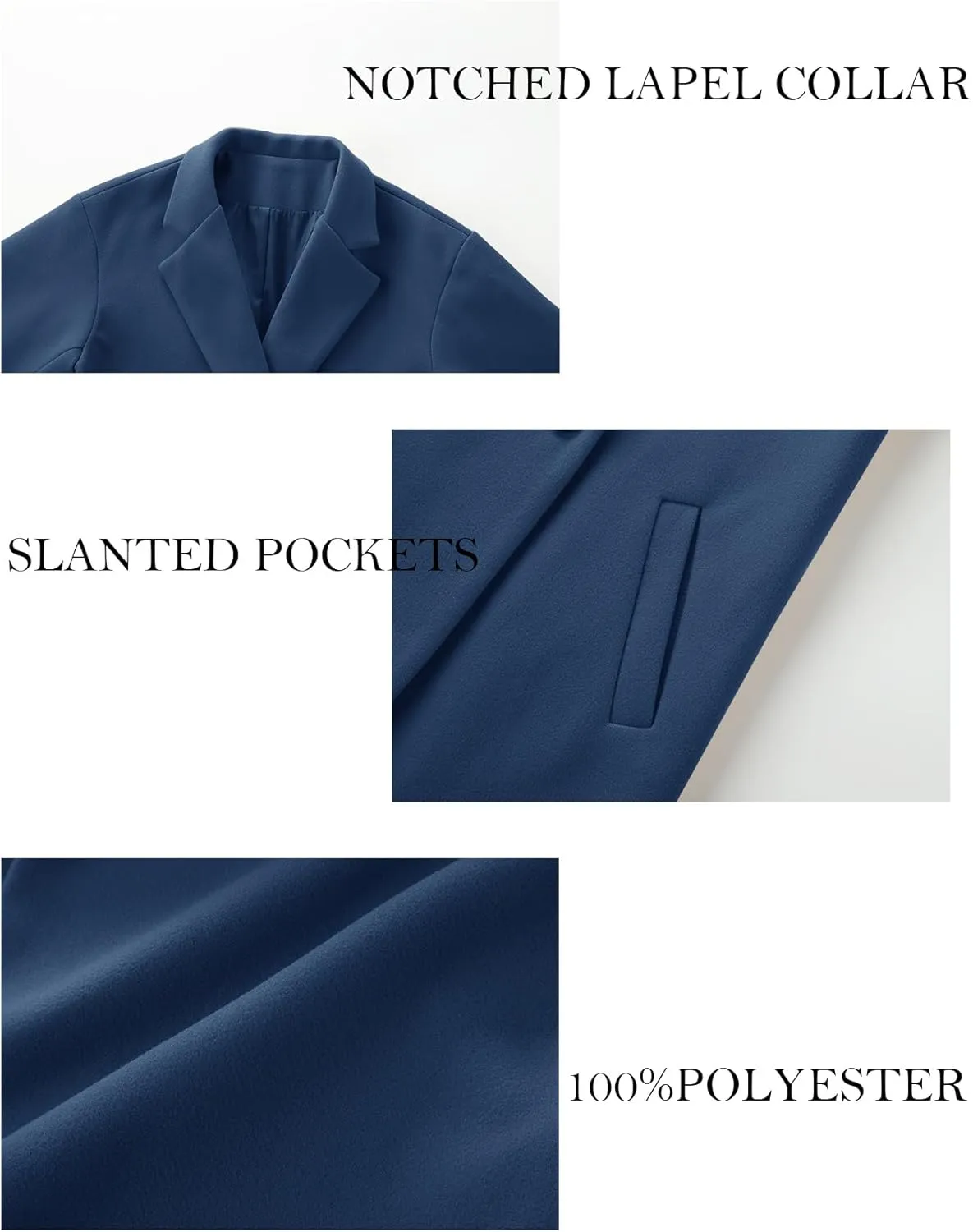 Women's Winter Pea Coat Notch Laple Double Breasted Casual Wool Blend Trench Coats