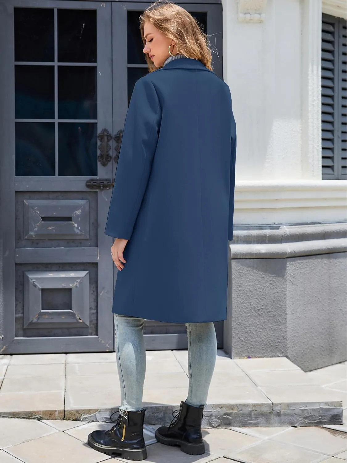 Women's Winter Pea Coat Notch Laple Double Breasted Casual Wool Blend Trench Coats