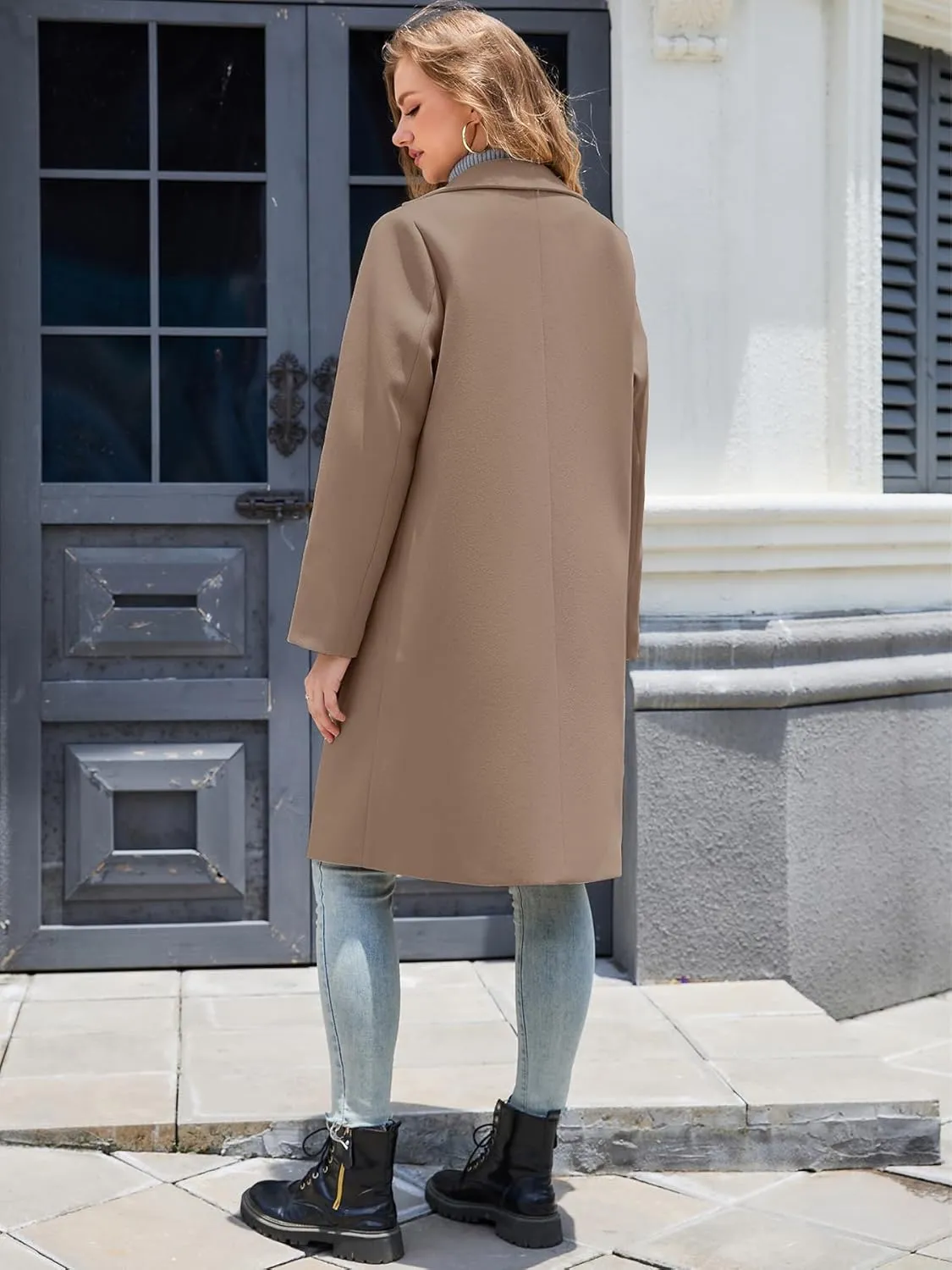 Women's Winter Pea Coat Notch Laple Double Breasted Casual Wool Blend Trench Coats