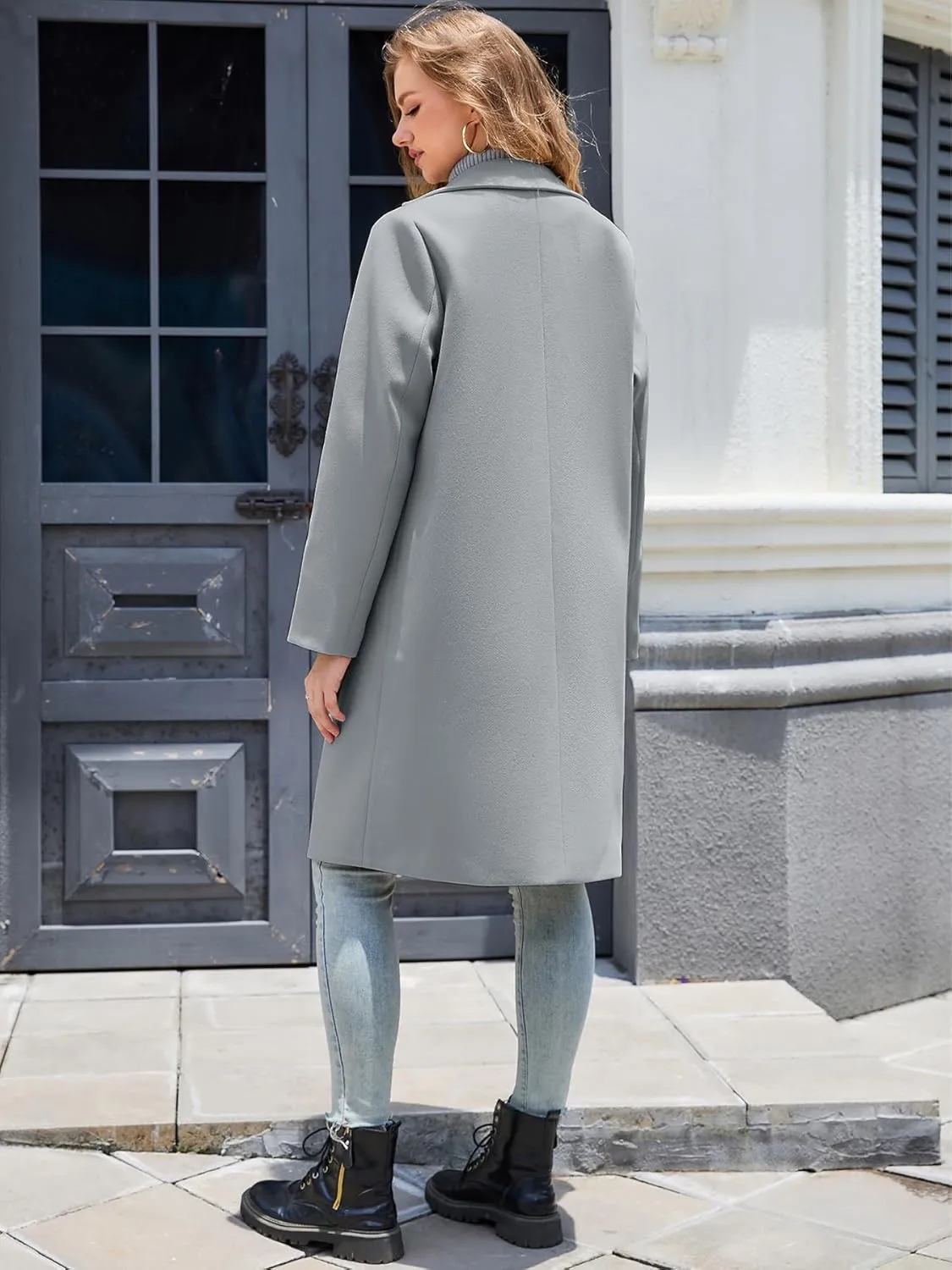 Women's Winter Pea Coat Notch Laple Double Breasted Casual Wool Blend Trench Coats