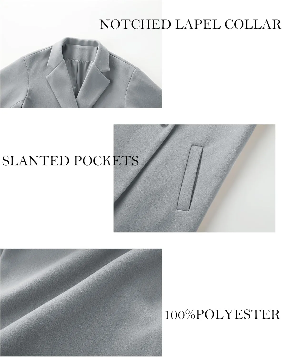 Women's Winter Pea Coat Notch Laple Double Breasted Casual Wool Blend Trench Coats