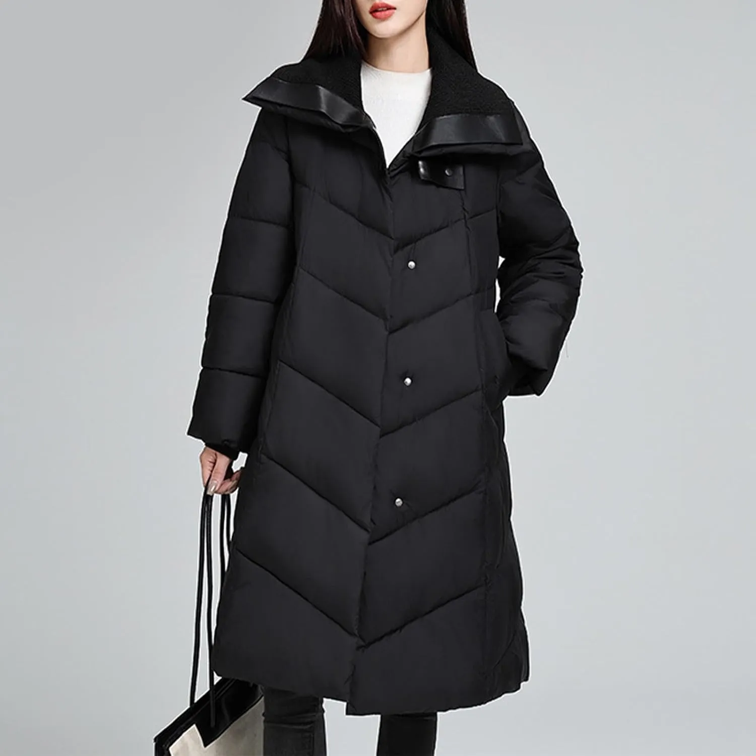 Women's Winter Plus Size Padded Coats Oversized Fashion Thicken Parka Down Jackets Loose Fit Lapel Puffer Trench Coat