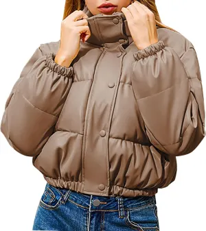 Women's Winter Stand Collar Coats for cold Weather Zip Puffer Jacket Baggy Short Padded Down Coats with Pockets