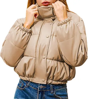 Women's Winter Stand Collar Coats for cold Weather Zip Puffer Jacket Baggy Short Padded Down Coats with Pockets