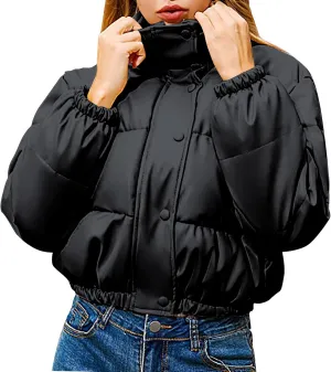 Women's Winter Stand Collar Coats for cold Weather Zip Puffer Jacket Baggy Short Padded Down Coats with Pockets