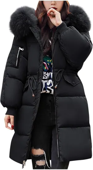 Women's Winter Warm Winter Mid Lenght Down Puffer Coats Ladies Lightweight Jackets with Hood Plus Size Slim Trench