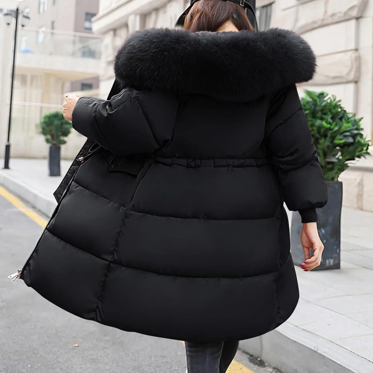 Women's Winter Warm Winter Mid Lenght Down Puffer Coats Ladies Lightweight Jackets with Hood Plus Size Slim Trench