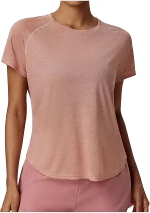 Women's Workout Shirts Short Sleeve Sports Tee Crew Neck Running Yoga Quick Dry Top 2025 Summer Vacation Blouses