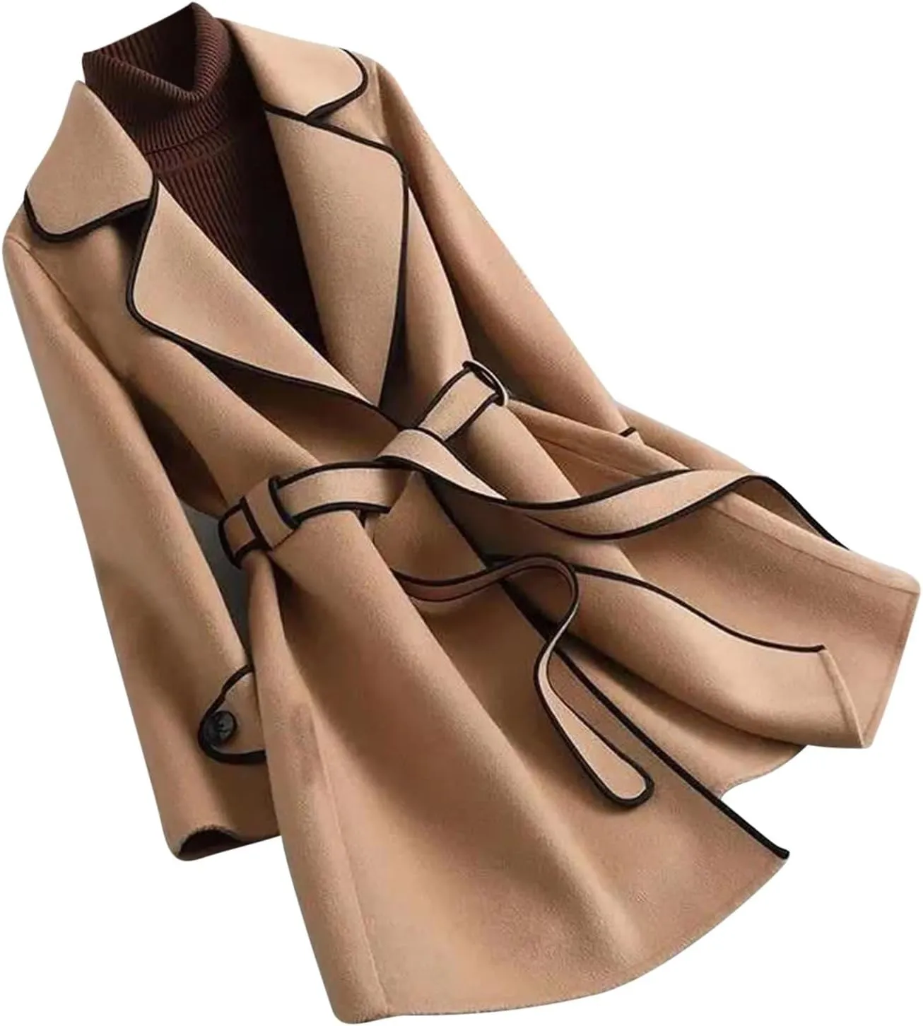 Wool Coats for Women Casual Open Front Winter Trench Coat Oversized Notch Lapel Thicken Bussiness Jacket With Belts