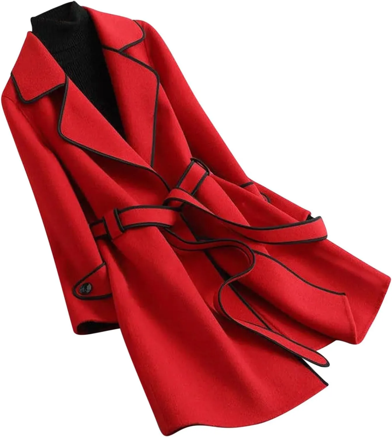 Wool Coats for Women Casual Open Front Winter Trench Coat Oversized Notch Lapel Thicken Bussiness Jacket With Belts